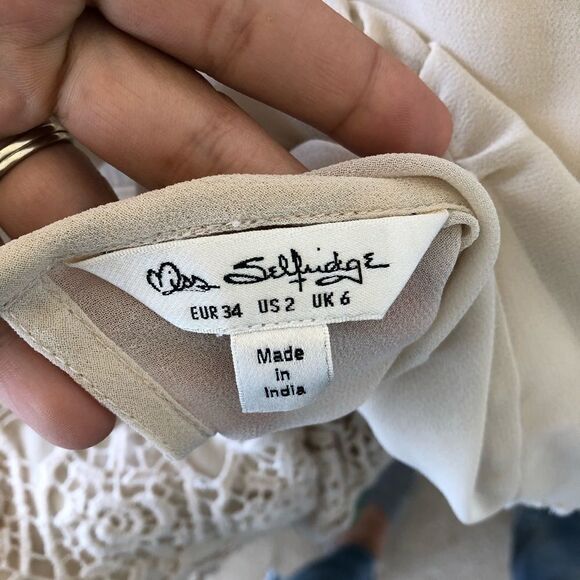 Miss Selfridge Beige Lace Empire Tunic Mini Dress Women Size 2 Romantic Lace - Picture 9 of 10